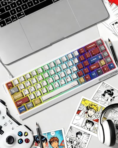 SK68 65% Gaming Keyboard, Wired Backlit Mini Keyboard w/100% Hot-Swap Socket 68 Keys Aluminum Gaming Wired Keyboard for PC Laptop Game - color: White