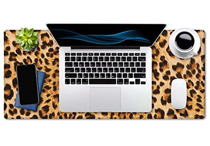 SSOIU Extended Gaming Mouse Pad (35.5x15.7 in), Large Non-Slip Rubber Base Mousepad with Stitched Edges, Waterproof Keyboard Mouse Mat Desk Pad for Work, Game, Office, Home - Leopard Print - color: Leopard