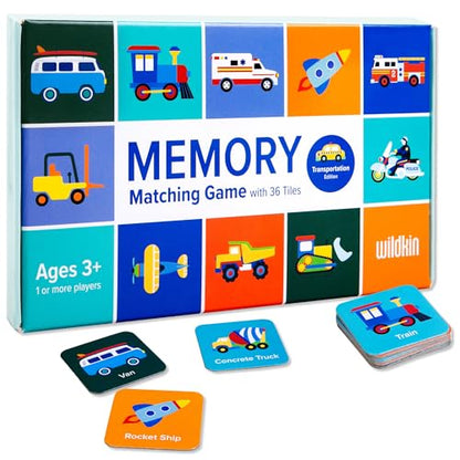 Wildkin Memory Matching Game – 18 Educational Pairs for Toddlers & Preschool - Transportation - style: Transportation