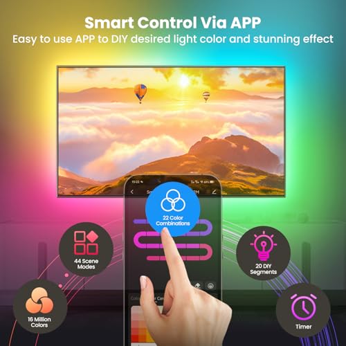 26.25ft LED Lights for 75-100 Inch TV, RGB+IC TV Lights Backlight Strip Behind, with 44 Scene Modes, Bluetooth APP and Voice Control, Music Sync Smart Ambient Lighting for Gaming, Bedroom, Living Room - size: 26.25ft