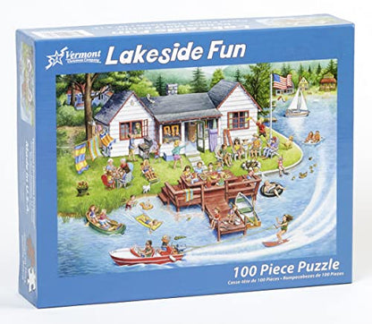 Vermont Christmas Company Lakeside Fun Jigsaw Puzzles for Kids - 100 Piece Interlocking Puzzle for Kids and Seniors - Large, Thick, Durable Puzzles Made with Precision Cutting (19" x 13")