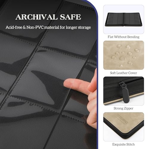 Trading Card Binder, 9 Side Loading Pocket Card Album Hold Up to 540 Cards, Zipper Binder for Cards Collection, TCG Card Holder for Game Card, Sports Card, Yugioh, MTG etc.(Beige 9) - color: Beige