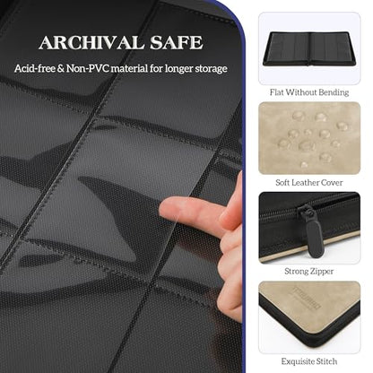 Trading Card Binder, 9 Side Loading Pocket Card Album Hold Up to 540 Cards, Zipper Binder for Cards Collection, TCG Card Holder for Game Card, Sports Card, Yugioh, MTG etc.(Beige 9) - color: Beige
