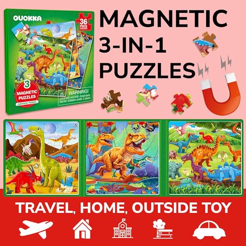 Magnetic Puzzles for Toddlers 3-5 - Kids Travel Toys for Boys and Girls | 36 Pieces Sudoku Toddler Puzzles Ages 2-4 - Jurassic Kids Travel Game Ages 4-6 – Car Airplane Road Trip Games - color: 10. Dino 36 Pcs