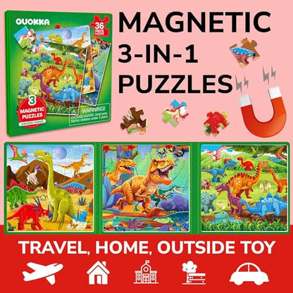 Magnetic Puzzles for Toddlers 3-5 - Kids Travel Toys for Boys and Girls | 36 Pieces Sudoku Toddler Puzzles Ages 2-4 - Jurassic Kids Travel Game Ages 4-6 – Car Airplane Road Trip Games - color: 10. Dino 36 Pcs