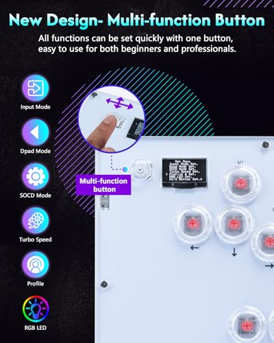 GuileKeys Leverless Controller Arcade Stick GK-16, All-Button Arcade Controller with Multi-function Button for PS4/PS3/PC/Switch, Arcade Fight Stick with RGB/Turbo/Hot-Swap/Custom Top Plate DIY White - color: GK-16 White
