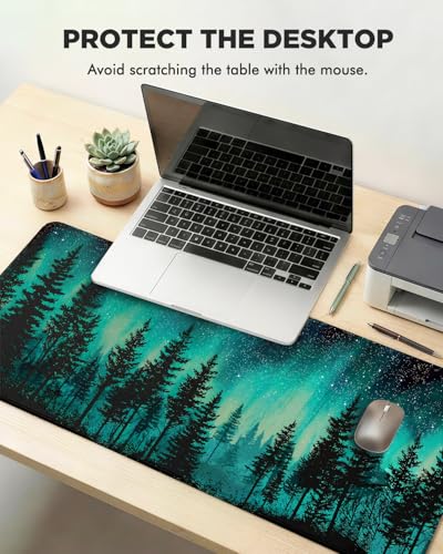 Mouse Pad, Desk Mat, 31.5x11.8in Large Mousepad, Green Forest | Desk Pad with Stitched Edge & Rubber Non-Slip Bottom, Gaming Mouse Pad, Extended Mousepad for Home, Office - color: Green Forest