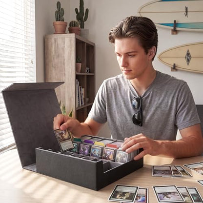 Novabright 4500+ Trading Card Storage Box 5-row with Handle, Storage Box Holds 4500+ Cards with Magnetic Lid, Includes 24 Dividers & 5 Separators Organizer Case Compatible with Mtg Tcg Sport Card