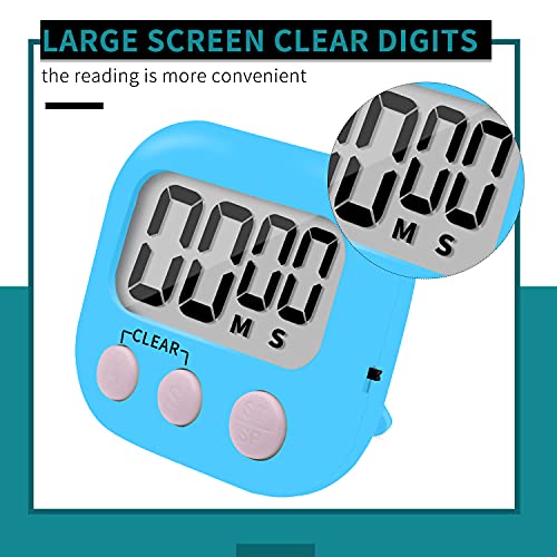 6 Pack Small Digital Kitchen Timer Magnetic Back and ON/Off Switch,Minute Second Count Up Countdown (Blue) - color: Blue