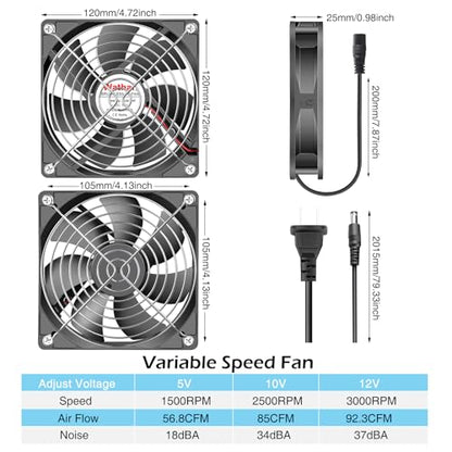 Wathai 120mm x 25mm Small Box Muffin Fan Dual Ball with AC 110V - 120V Speed Controller for Doorway, Room to Room, Wood Stove, Fireplace, Circulation Projects - style: 1225