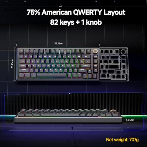 TMKB T81E Mechanical Gaming Keyboard, 75% Gasket Mount Wired Keyboard with Knob & 5-Layer Sound Dampening, Hot-Swappable, RGB Backlit, 82 Keys for Windows/Mac/Linux - Black
