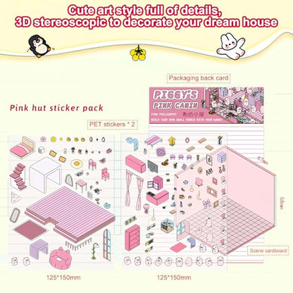 3D House Stickers,DIY Sticker Therapy for Adult Fun Cute Cartoon Stickers | 36 Sets Scene Make Your Own for MINI Room Scenes Miniature Supermarket for Relief Stress Pass The Time - size: 36 Pcs Regular