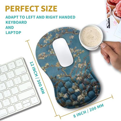 Hokafenle Ergonomic Mouse Pad Wrist Support, Wrist Rest Mousepad for Carpal Tunnel Pain Relief with Integrated Memory Foam Slope Massage Bulge (11.8x7.9 inch,Apricot Flower - color: KM14-Apricot Flower