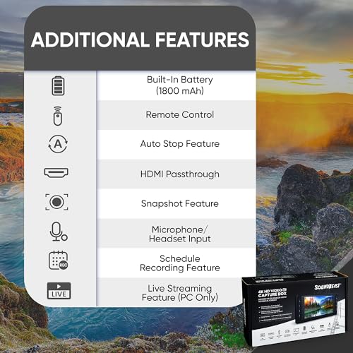 SoundBeast 4K HD Video Capture Box - Capture or Live Stream Video (with Audio) from HDMI [Content-Protected Sources Not Supported], AV, VHS, VCR, DVD, Camcorders, Hi8, MiniDV - 5" LCD & Speaker