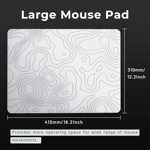 Hard Gaming Glass Mouse Pad with White Topographic Design, Large 410mm*310mm Mouse Mat, Unique Professional Glass Surface for Enhanced Precision and Speed - color: White(Topographic)