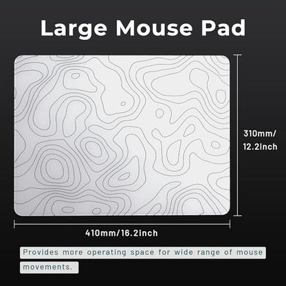 Hard Gaming Glass Mouse Pad with White Topographic Design, Large 410mm*310mm Mouse Mat, Unique Professional Glass Surface for Enhanced Precision and Speed - color: White(Topographic)