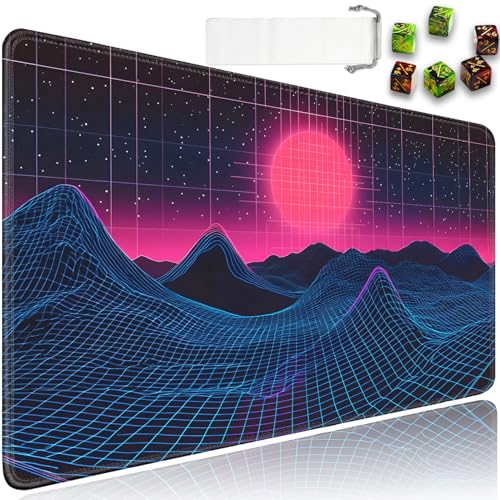 for MTG Game Playmat - 24 x 14 inches with Dices and Storage Bags, Non-Slip Base for TCG and Board Game Card Mats, Trading Card Games Mat, Neon Mountains Pattern Collectible Card Playmats - color: Jv-playmat-p7-1-g197