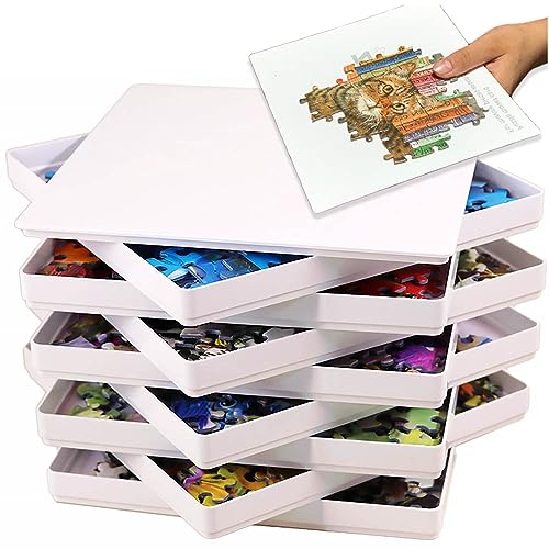 8 Puzzle Sorting Trays with Lid 8" x 8" with Mover Card Hold Up to 1000 Pieces Space Saver Gift for Puzzle Lover