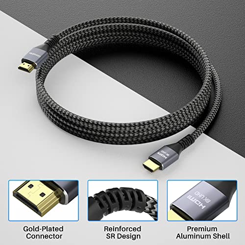 8K HDMI 2.1 Cable 3.3FT/1M, Real Certified 48Gbps Ultra High Speed HDMI® Cable, Braided Cord, Supports 10K 8K@60Hz 4K@120Hz, eARC, HDR 10, HDCP 2.2&2.3, Compatible with TV PS5 X-box Projector Monitor - size: 3.3FT, style: 1 Pack