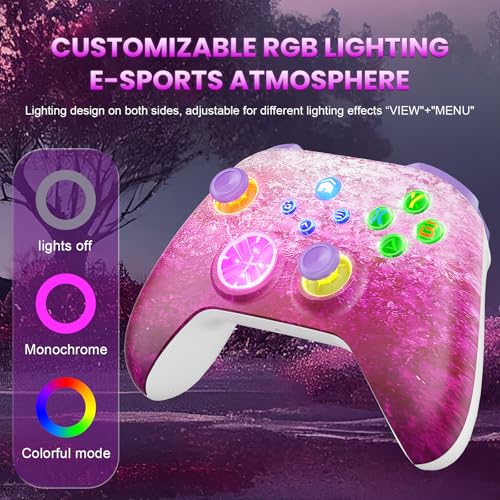 Xexvyrin RGB Wireless for X-Box Controller, Compatible with X-Box One X|S, Series PC, Special Edition Custom Controller 6-Axis Motion Control/3.5mm Audio Jack/Dual Vibration/Macro Function/Turbo（pink） - color: pink
