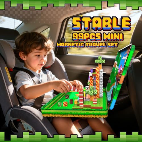 99PCS Magnetic Blocks Travel Toys, Magnet Building Blocks with Portable Metal Box, Mini Construction Travel Magnetic Tiles for Toddlers Boys Age 3-5 4-8 8-12, STEM Sensory Outdoor Travel Toys Gifts