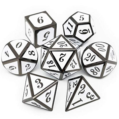 Haxtec 7 Die DND Metal Dice Set D&D 7PCS DND Dice of D20 D12 D10 D8 D6 D4 Compatible with Dungeons and Dragons RPG Games-Glossy Enamel Dice (Black White) - color: Black White