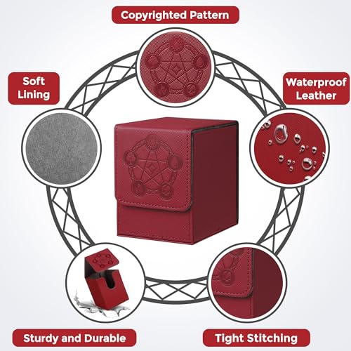 Card Deck Box with 2 Dividers, MTG Commander Deck Box Holds 100+ Double-Sleeved Cards, Leather Magnetic Deck Case Compatible with Magic TCG CCG Cards, Red - color: 2. Red, size: 100 Double-sleeved Cards Vertical