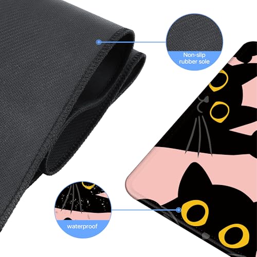 Pink Cute Cat Mouse Pad for Desk,Kawaii Mouse Pad 31.5 X 11.8 in Mouse Mat Desk Pad,Extended Keyboard Pad Large Desk Mat Pink Mousepad with Non-Slip Base and Stitched Edge for Gaming Home Office - color: Pink Cute Cat