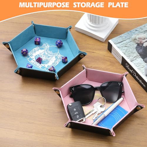 Grajar 6 Pcs DND Dice Tray with Characters Pattern for RPG D&D Table Games - Folding PU Leather and Velvet Rolling Holder Storage Box - color: Character Series 1