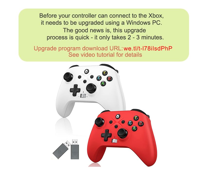 2 Pack for Xbox Controller, Compatible with Xbox Series X|S, Xbox One X|S, PC, Wireless Controller with Dual Vibration/3.5mm Audio Jack/Macro/Turbo, with 2.4GHz Adapter White+Red Need to Upgrade