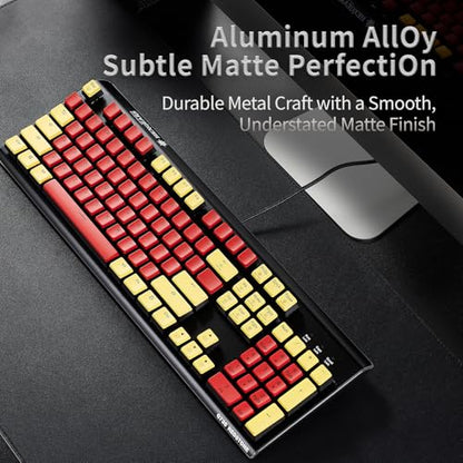 Hexgears GK735 Wired Mechanical Gaming Keyboard, Hot-Swappable Full-Size Keyboard with White Backlit + Surround Side Light Strip, Aluminum Finish, Kailh Clicky Switches (Red-Yellow) - color: Red-Yellow, size: Clicky