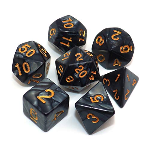 Polyhedral DND Dice Set Pearl Black for Dungeon and Dragons D&D Pathfinder RPG MTG Dice D20 D12 D10 D8 D6 D4 - color: Pearl Black