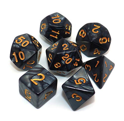 Polyhedral DND Dice Set Pearl Black for Dungeon and Dragons D&D Pathfinder RPG MTG Dice D20 D12 D10 D8 D6 D4 - color: Pearl Black