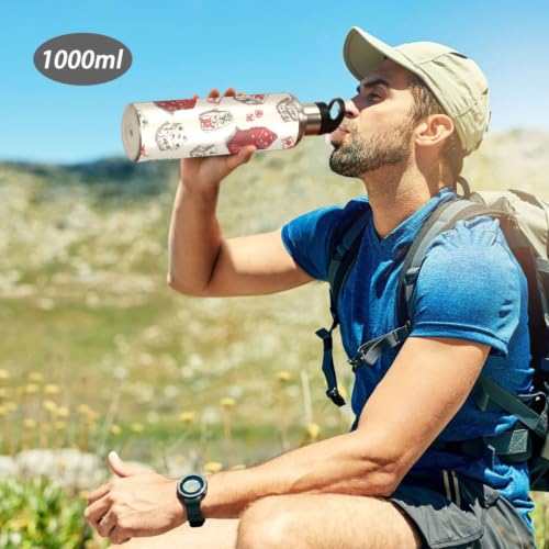 Dussdil Red Dice Pattern Water Bottle with Handle Straw Lid Vacuum Insulated Tumblers Stainless Steel Bottles Cup BPA Free 20 Oz - size: 20.3 Ounces