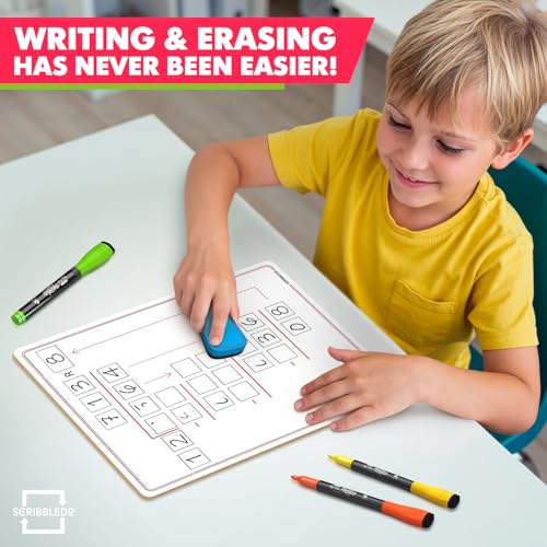 SCRIBBLDO 11”x14” Double-Sided Division Dry Erase Board Math Practice Whiteboard with Boxed Layout 2-Digit Divisors Reusable Learning Tool for Teachers Classrooms Homeschool & Special Education