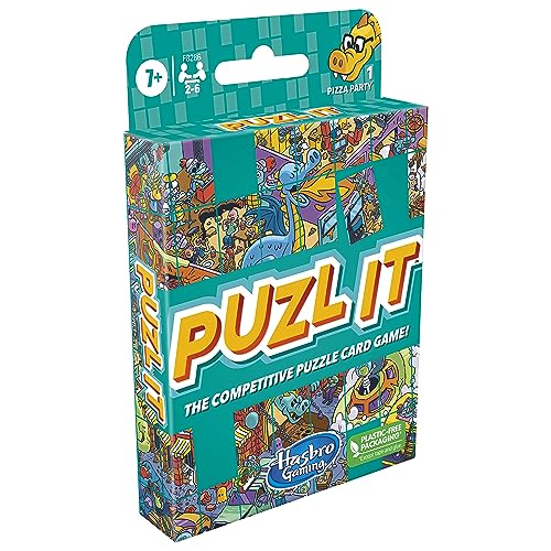 Hasbro Gaming Puzl It Game, Competitive Puzzle Card Game, Kids & Family Games, 2 to 6 Players, Pizza Party Theme, Fun Summer Activities, Vacation Travel Essentials, Ages 7+