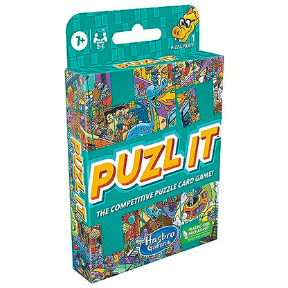 Hasbro Gaming Puzl It Game, Competitive Puzzle Card Game, Kids & Family Games, 2 to 6 Players, Pizza Party Theme, Fun Summer Activities, Vacation Travel Essentials, Ages 7+