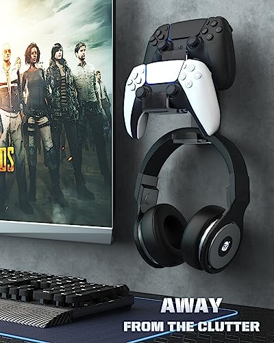 MoKo Controller Wall Mount, Dual Gamepad Headphone Hanger for PS5 Xbox | Holds 2 controllers and one headset, saves desk space, fits PS5 PS4 Xbox Switch Steam Deck and most gamepads - color: Clear