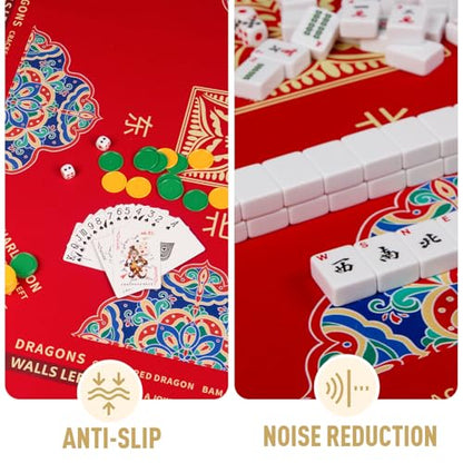 Mahjong Mat 32.4” x 32.4”, 3mm Thick Non-Slip Rubber Back Mahjong Table Mat, Noise Reduction Waterproof Mahjong Game Mat for Table, Mahjong Tile Mat for Cards, Dominoes & Board Games (Red2) - color: Red2