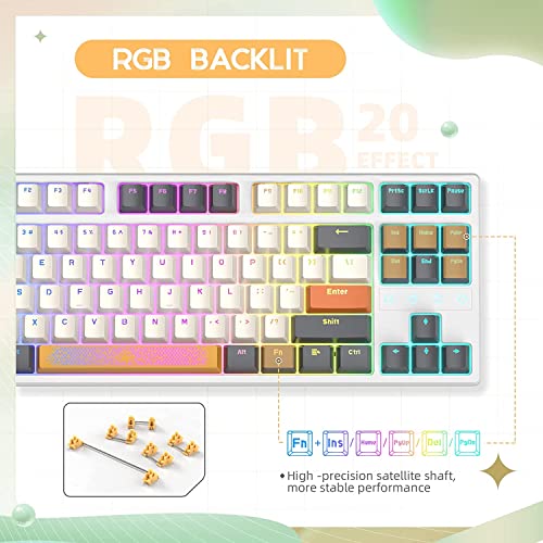 Wireless Gaming Keyboard and Wrist Rest Pad and Custom Coiled USB C Cable,Triple Mode TKL Hot Swappable Tactile Switches,LIGHTSYNC RGB,Mechanical Keyboard Palm Rest for PC PS5 PS4 Xbox Mac-3 in 1 Kit - color: White gray Blue switch