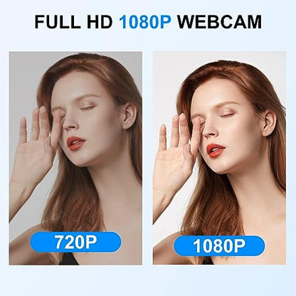 1080P Webcam for PC, Computer Camera with Privacy Cover & Tripod, Dual Noise-Cancelling Microphones, Ideal for Zoom, Skype, Video Calls & Conferences