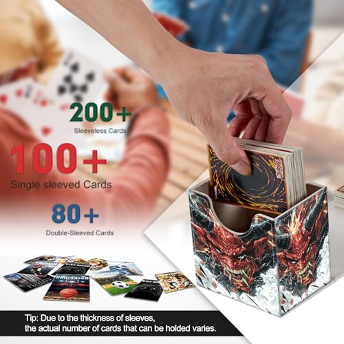 Card Deck Box, Card Storage Box Fits 100+ Single Sleeved Cards, Large Capacity PU Leather Card Storage Box with Strong Magnet for Magic Commander TCG/CCG, Fierce Red Demon - color: Fierce Red Demon