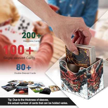 Card Deck Box, Card Storage Box Fits 100+ Single Sleeved Cards, Large Capacity PU Leather Card Storage Box with Strong Magnet for Magic Commander TCG/CCG, Fierce Red Demon - color: Fierce Red Demon