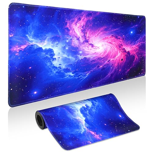 Mouse Pad Gaming - Desk Mat for Keyboard and Mouse - Purple Galaxy Space Large Mouse Pads for Desk, Gaming Mousepad with Non-Slip Base, Desks Pad (31.5" X 11.8") for Game, Office and Home - color: Purple Galaxy, size: 31.5L x 11.8W inches
