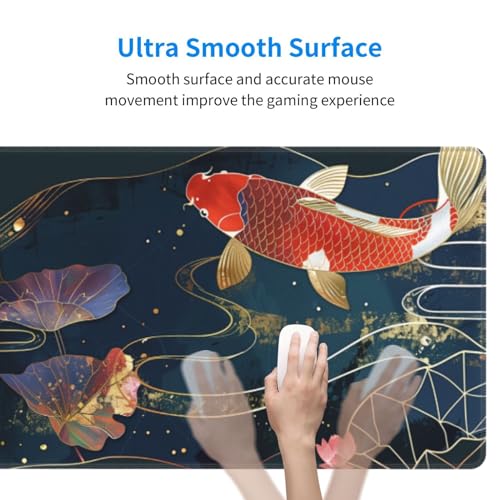 Gaming Mouse Pad Desk Pad,Extended Big Mouse Pad,31.5x11.8 Inch Long Computer Keyboard Mouse Mat Mousepad with 3mm Non-Slip Base and Stitched Edge for Gaming and Office… (koi) - color: Koi