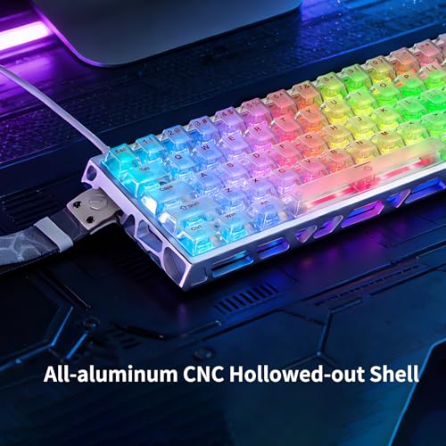 IROK MG63 64 Keys Wired Magnetic Switch Keyboard, 512KHZ All Keys Scan Rate, PCB Nano-Coating Waterproof, ARGB Light and Shadow Coexist 8KHZ/CNC Carved Aluminum Gaming Keyboard (Silver) - color: Silver