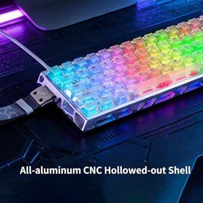 IROK MG63 64 Keys Wired Magnetic Switch Keyboard, 512KHZ All Keys Scan Rate, PCB Nano-Coating Waterproof, ARGB Light and Shadow Coexist 8KHZ/CNC Carved Aluminum Gaming Keyboard (Silver) - color: Silver