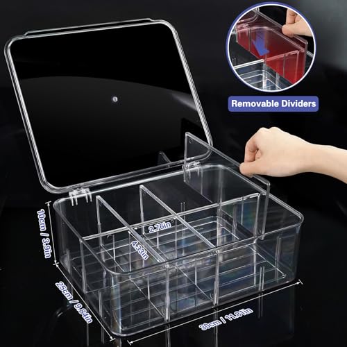 Trading Card Storage Box, Clear Plastic, Holds 2000+ Cards | for Baseball, Football, Sports Cards, for Toploader, Magnetic Card Holders, for TCG Mtg, Adjustable Dividers, Dust-Free