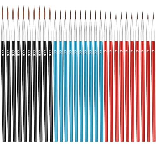 Anezus Tiny Detail Paint Brushes 30 Pcs Micro Paint Brushes Fine Tips with 3 Size #000#00#0 Precision Liner Brush for Miniature Models 40k Watercolor Acrylic Painting