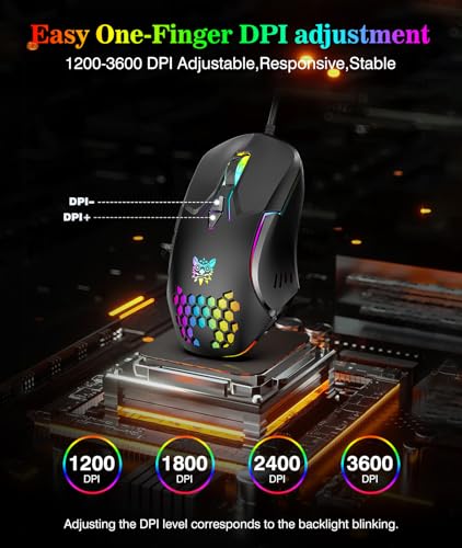 Wired PC Gaming Mouse: High Precision Sensor,RGB Backlit, Adjustable DPI, 7 Buttons Programmable,Ergonomic mice for Office & Gaming on Windows/Mac/Linux/Chrome-Black - color: Black